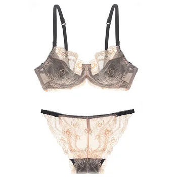 

Popular European and American high-end fashion suit women's Bra Set ultra thin sexy embroidery bra underwear