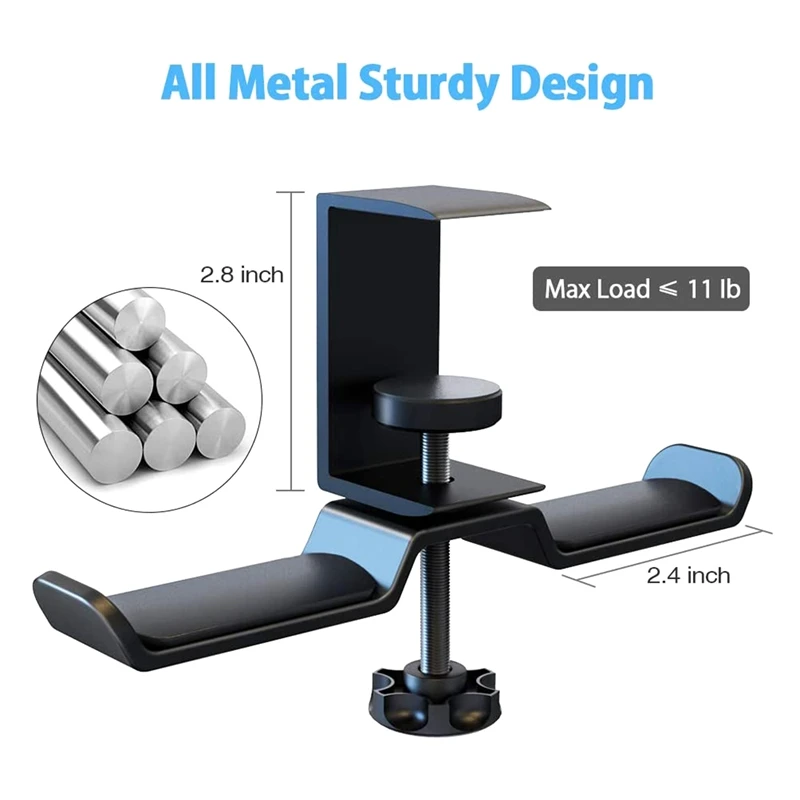 Double Rotating Headphone Holder Desktop Clip on Headphone Holder Compatible with Universal Headphones