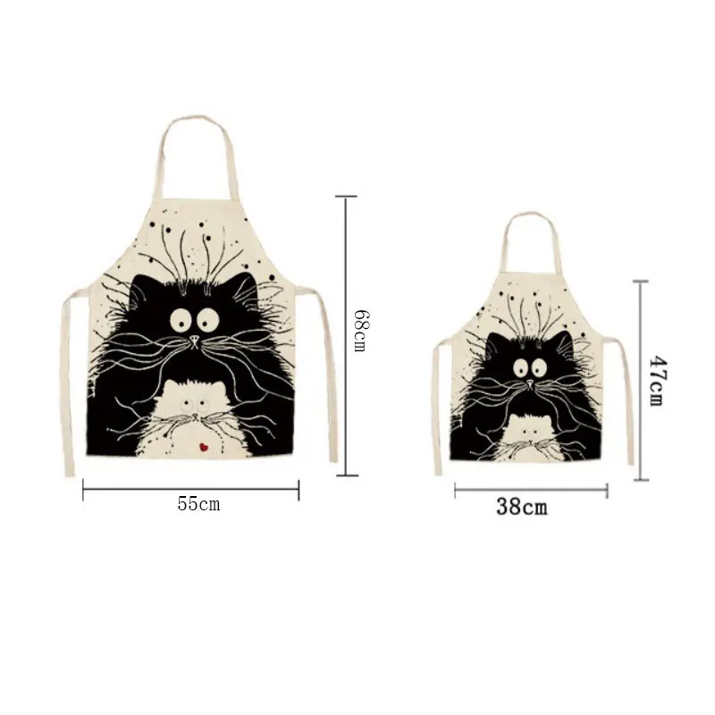 Cooking Kitchen Apron Cute Cat Printed Sleeveless Cotton Linen Apron For Woman Children