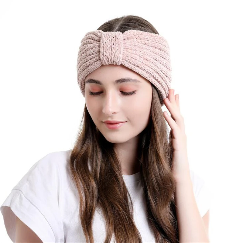 Bohemian Bezel Knitting Warm Winter Autumn Elastic Headband Headwear Cross Bow Fashion Women Girls Headhoop Hair Accessories