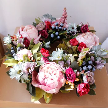 

35cm Artificial Peony Wreath Handmade Garland Home Front Door Indoor Hanging Wedding Birthday Party Favors Decorations