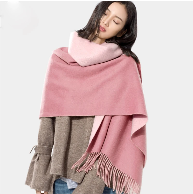Чистый шерстяной шарф для женщин Зимний шарф шерстяной роскошный бренд теплые шали и палантины для женщин Пашмины Пончо для зимы - Цвет: COLOR 4