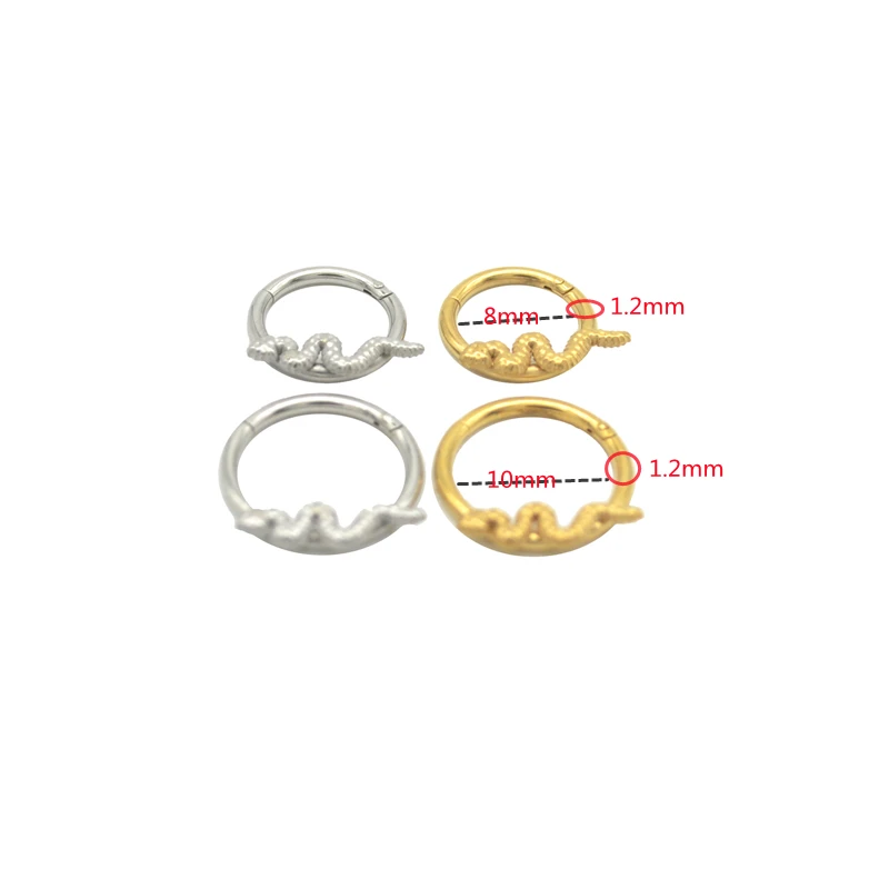 10pcs Snake Hinged Septum Clicker Nose Ring Segment Ear Tragus Cartilage Helix Daith Lip Sutd Body Piercing Jewelry 16G 8mm 10mm