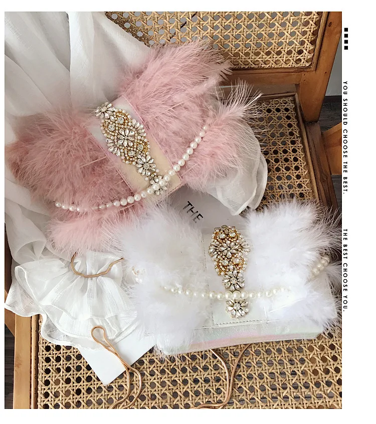 Новые сумки из меха индейки, жемчужины, корейская мода, жемчужная цепь, бриллиантовая кожа, трава, на одно плечо, вечерняя сумка, женские ручные сумки