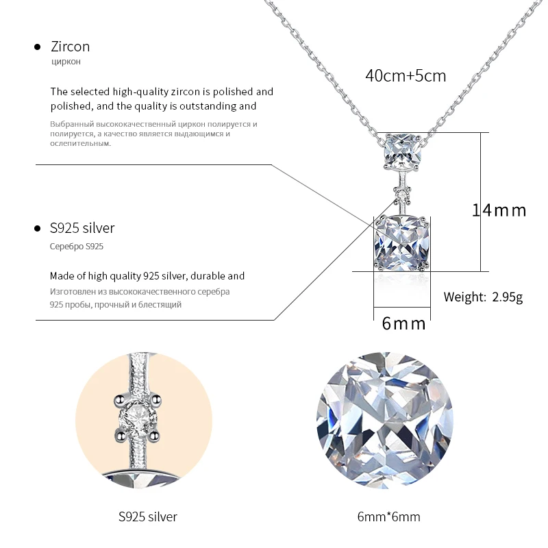 Clear Square Topaz Pendant Necklace 