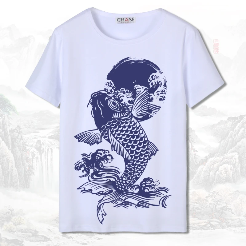 3D Print Short Sleeve Men Chinese Style T-shirt White Harajuku Ink-wash Painting National Dragon Woman Japanese Cotton Tang Suit