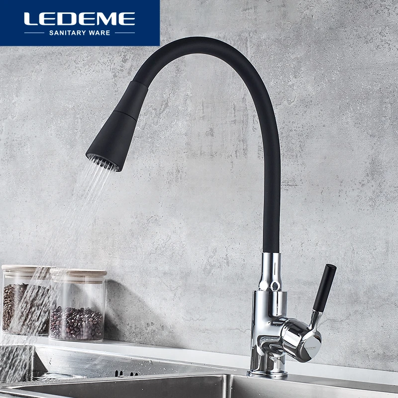 round kitchen sink LEDEME Kitchen Faucet Black Single Handle White Kitchen Tap Single Hole Swivel 360 Degree Rubber Water Mixer Taps Faucets L4199 ceramic kitchen sink