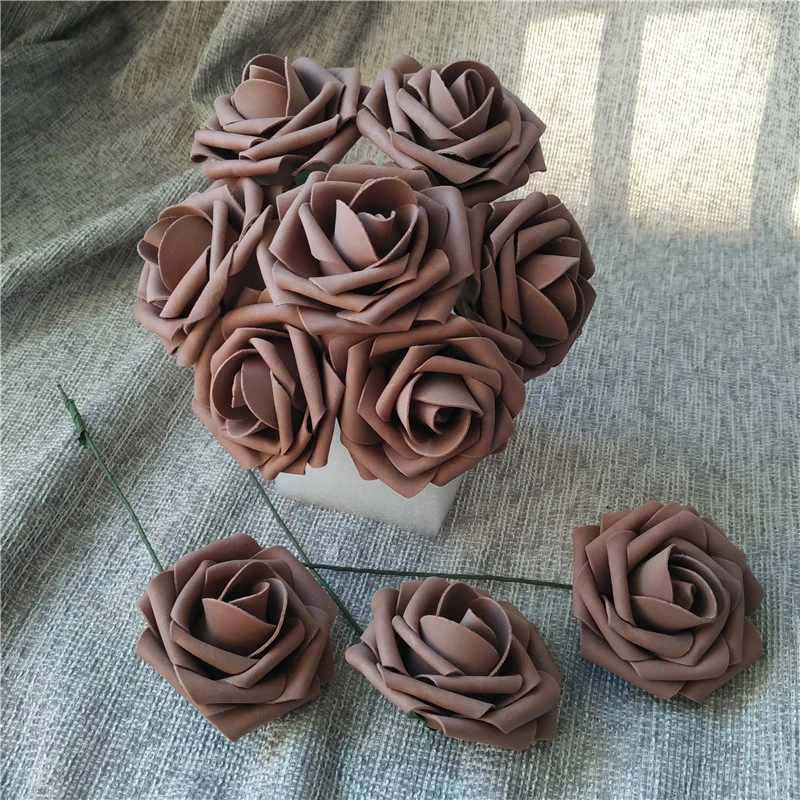 Flores de café, decoración de centros de mesa de boda de chocolate, rosas  artificiales 100 tallos para ramo de novia, rosas de boda de café LNPE026| Flores artificiales y secas| - AliExpress