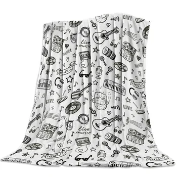 

Flannel Blanket for Bed Music Guitar Stick Figure Graffiti Throw Blanket Portable Soft Blanket Warm Sofa Bed Sheets