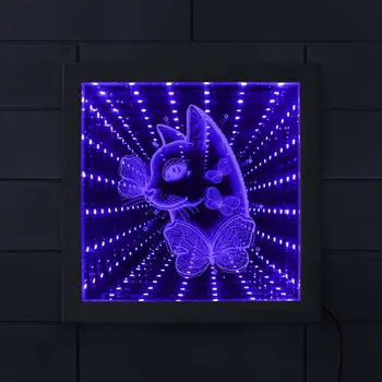 

Cat With Butterfly RGB LED Infinity Mirror Frame Endless Space Graphics Kitty Portrait Tunnel Vision Mirror Light Cat Lover Gift