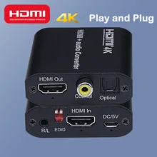 Splitter HDMI extrator de áudio Conversor de EDID 4K/2K/30Hz Optical COAXIAL TOSLINK SPDIF Compatível com 5.1 ch/AC3 para Switch/Xbox