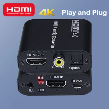 

HDMI splitter audio extractor Converter EDID 4K/2K/30Hz Optical COAXIAL TOSLINK SPDIF Compatible with 5.1 ch/AC3 for Switch/Xbox