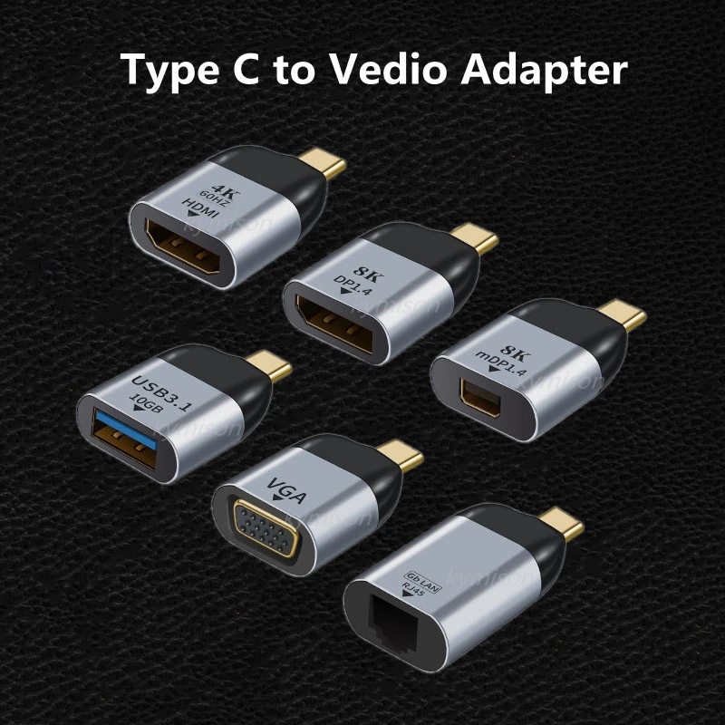 tipo-C a VgaDPRJ45mini DP HD Video convertidor 4K 60Hz para MacB 