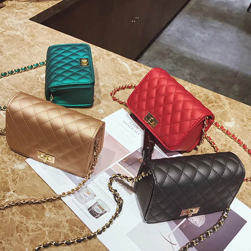Luxury Handbags Women Bags Designer Fashion Chain Diamond Red Small Flap Lock Leather Female Bag Crossbody Bags For Women