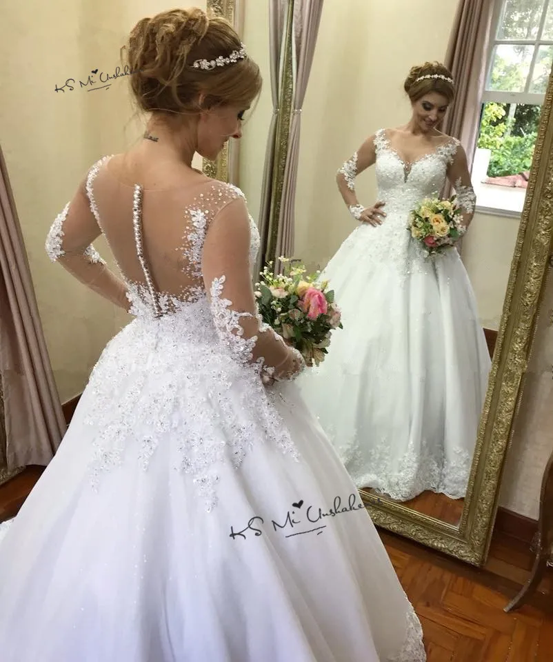 Vestido de Noiva Manga Longa элегантное кружевное свадебное платье с длинным рукавом, свадебное платье невесты в африканском стиле, садовые свадебные платья
