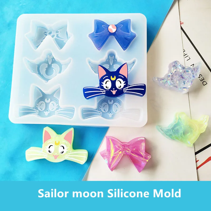 New DIY Shiny Sailor moon Cat Bows Silicone Molds Cartoon Cat Bow Heart Wing Pendant Silicone Mold UV Resin Mold Jewelry Tools