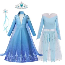 Новинка, комплект из 2 предметов с платьем Эльзы и Снежной королевы, платье принцессы Эльзы и леггинсы для девочек, нарядный Детский костюм Эльзы наряд на Хэллоуин, платье