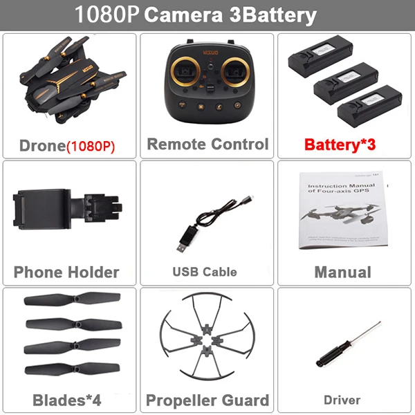 1080P 3 Batteries VISUO XS812 Дрон gps позиционирование следуй за мной 4K 5G wifi FPV камера Дрон профессиональная широкоугольная камера Квадрокоптер RC Дрон VS F11 - Цвет: 1080P 3 Batteries