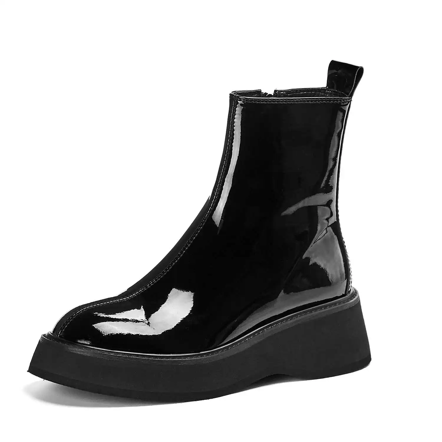 Krazing Pot/популярные ботинки «Челси» из коровьей кожи на толстой подошве с боковой молнией; Цвет Черный; модные зимние женские ботильоны с круглым носком; L16