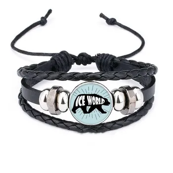 

Black Animal Bear Silhouette Natural Bracelet Braided Leather Rope Bead Wristband