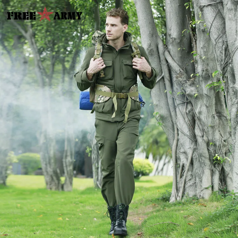 FreeArmy/мужская куртка с капюшоном, ветрозащитная, водонепроницаемая, с отложным воротником, верхняя одежда, пальто, Мужская одежда, военная куртка с карманами - Цвет: one suits
