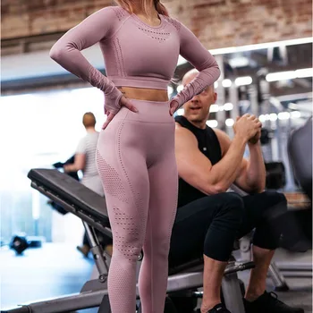 

Running 2 Piece Outfits for Women Clothing 2020 Spring Sportswear Fitness Long Sleeve Tight Seamless Training Suit Fashion Youth