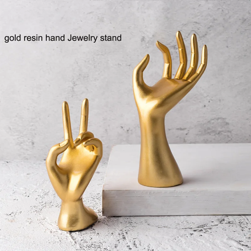 Top New Gold Resin Hand Gfit  Ring Necklace Bracelet Bangle Watch Jewelry Display Stand Holder Jewelry Storage top new gold resin hand gfit ring necklace bracelet bangle watch jewelry display stand holder jewelry storage