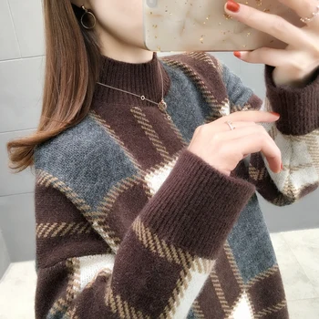 

5062 m district 16 left 】 - half a turtleneck knitted turtleneck 58 collaosed grid
