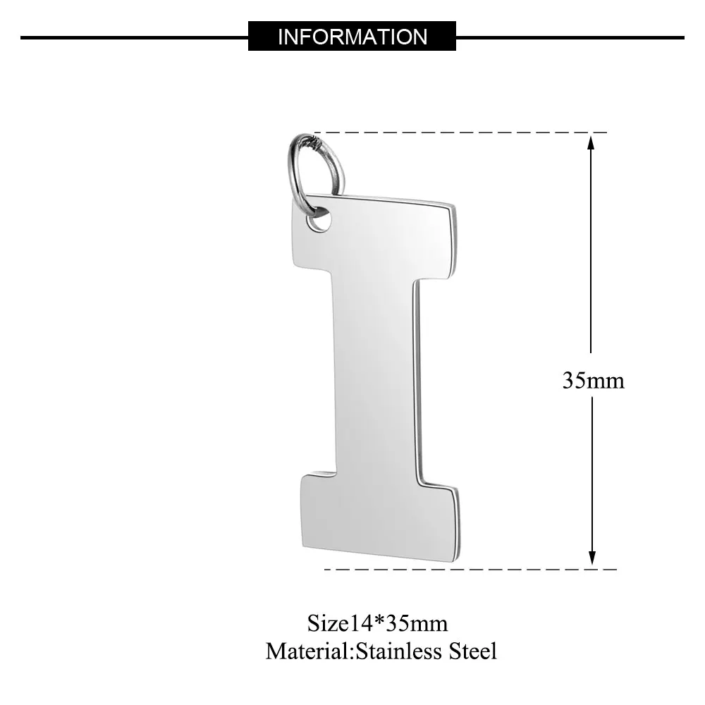Большое имя, A-Z кулон, опт, нержавеющая сталь, настоящая 316 сталь, сделай сам, ааааа, качественные подвески, никогда не тускнеют - Окраска металла: I