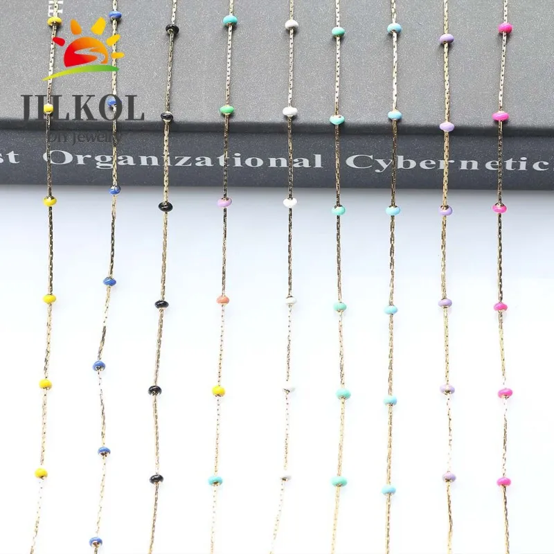 1M Gold Plated Chains for Jewelry DIY Multicolor Enamel Flat Ball Beaded Chain Women Necklace Bracelets Anklet Making | Украшения и