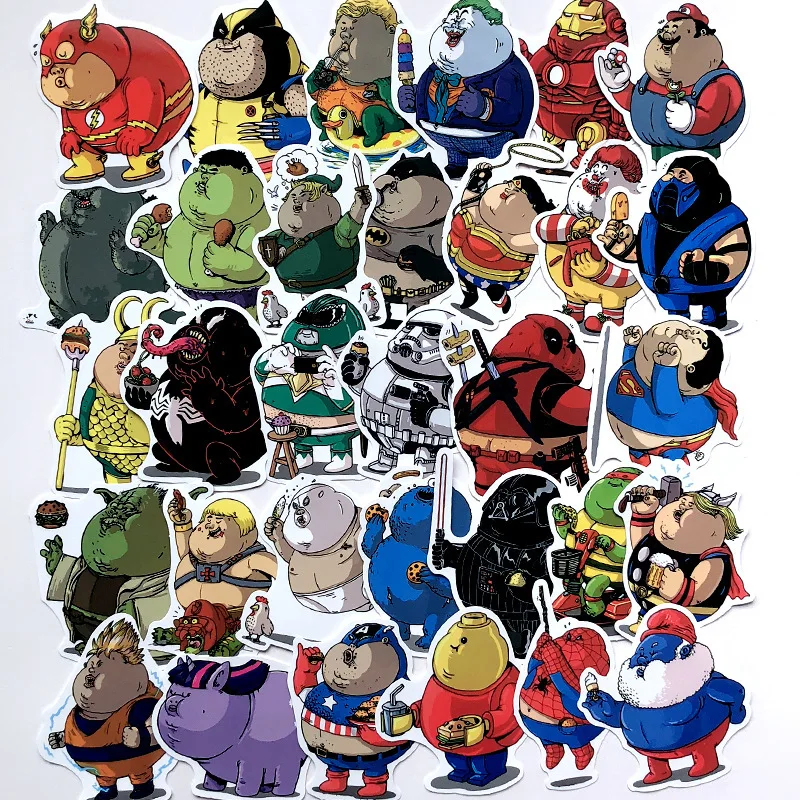 32PCS Funny Fat Heroes'Non-repetitive Sticker Tide Luggage Skateboard Motorcycle Laptop Waterproof Sticker Creative Cool Sticker