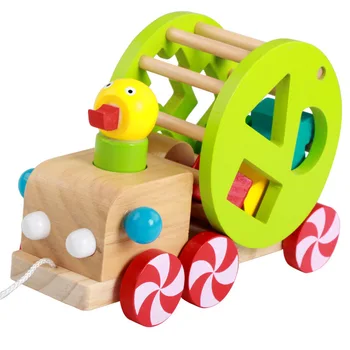 

Cartoon Classic Baby Toy Kids Wooden Educational Model For Children Boy Gifts Duck Drag Car Montessori Toys