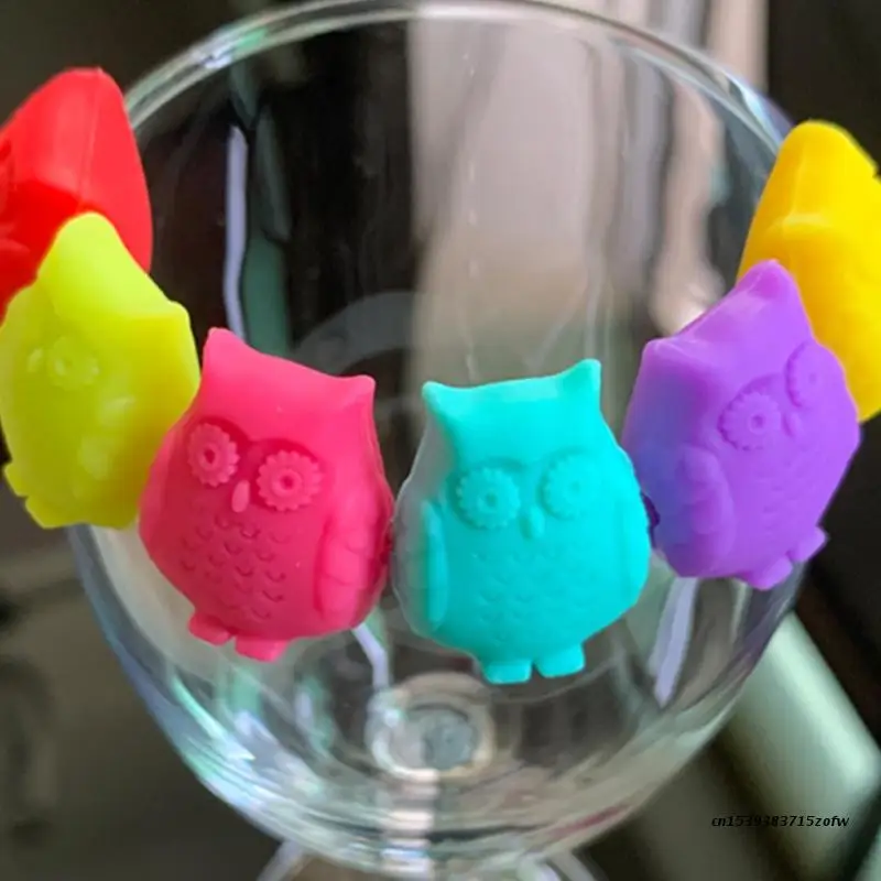 Red Wine Glass Markers Set 6 Owl Silicone Drink Glass Tags Identification Cup Labels Signs Party Bar wine glass markers