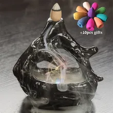 Красочный Светодиодный свет лотоса Курильница для благовоний горелка Керамическая благовония держатель для Рожков аромат водопад курильница домашний декор+ 10 шт. конусов