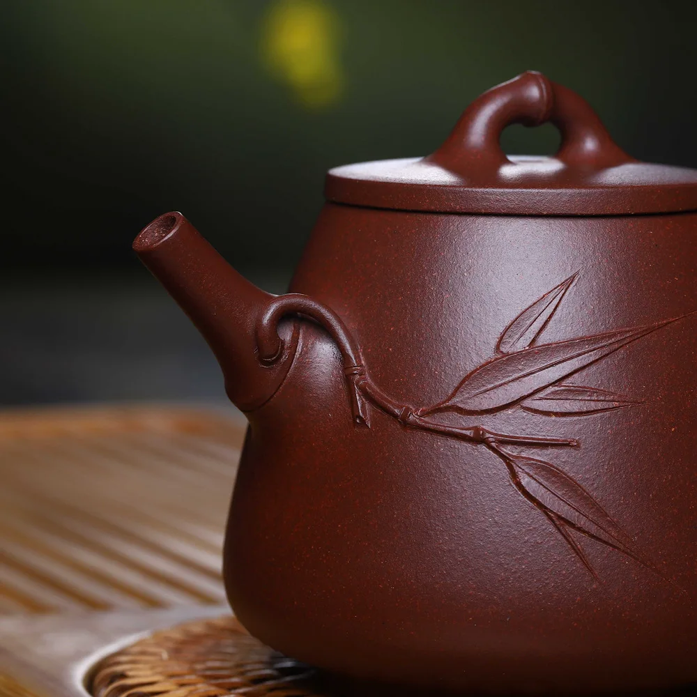 Yixing Clay Teapot Masters Entirely Handmade Bamboo Joint High Stone Scoop Pot Raw Ore Purple Clay Tea Pot Tea Set 240cc