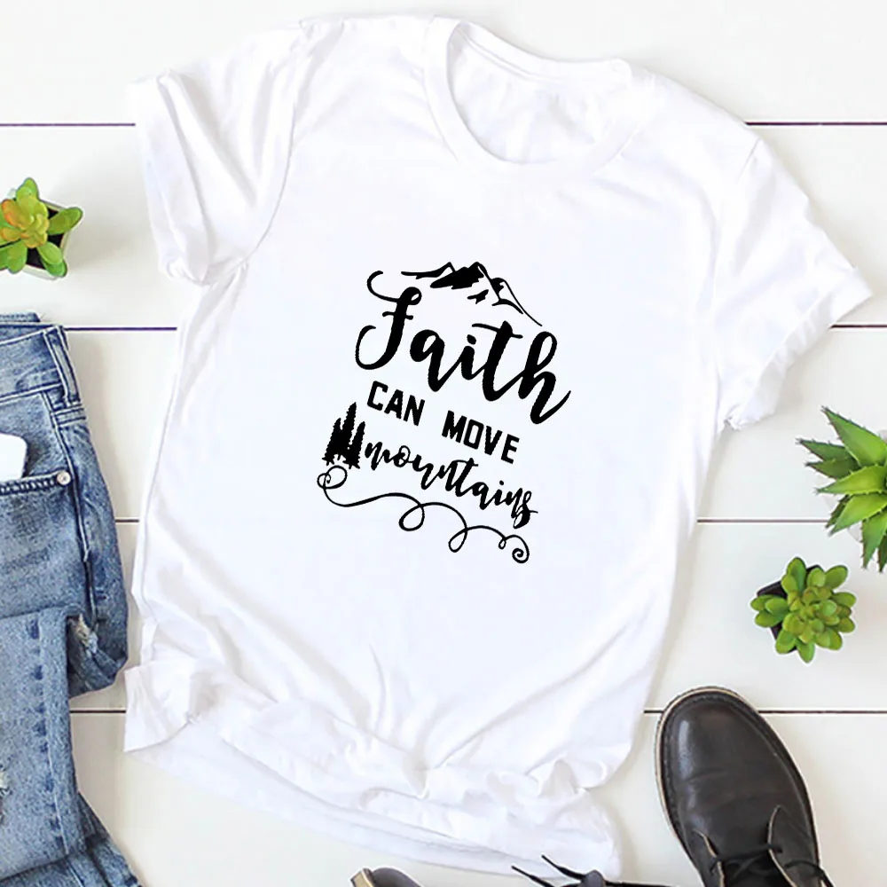 2QIMU Faith Can Move govers футболка модная женская вдохновляющая Религиозная Христианская Футболка Топ Повседневная графическая хипстерская хлопковая футболка