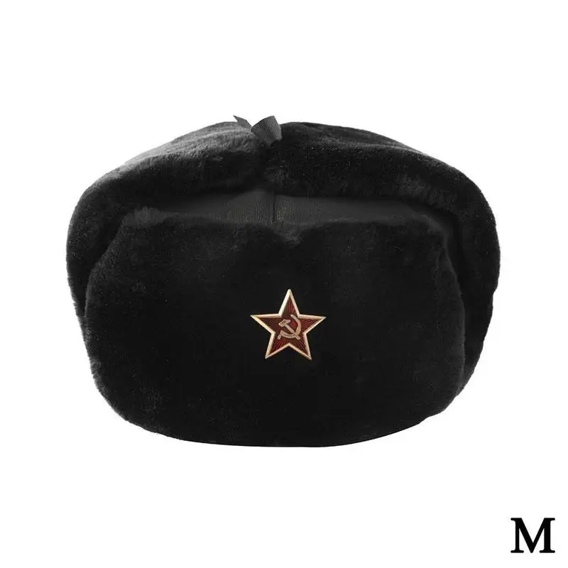 56-60cm Winter Soviet Army Military Badge Hat Outdoor Trapper Aviator Earflap Hat Warmth Hats Caps Cap Bomber Windproof V5E5 mad bomber hat mens