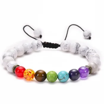 

HEYUYAO Fashion Multicolor Natural Stone Bracelets 7 Chakra Bead Adjustable Woven Rope for Women Men Jewelry