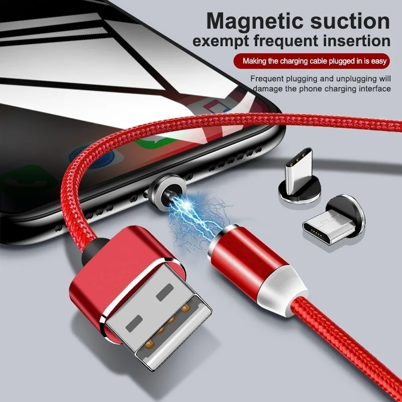 Цветной светодиодный магнитный кабель Micro USB типа C для быстрой зарядки и передачи данных для мобильных телефонов Iphone, samsung, Xiaomi, Android
