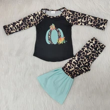 Новая осенняя одежда для маленьких девочек, леопардовая футболка с тыквой, штаны, эксклюзивная детская одежда, roupas infantis menina