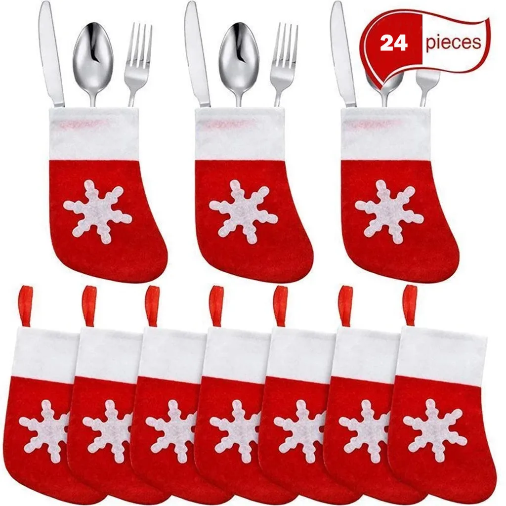 Mini Christmas Tableware Cover Stockings Knife Spoon Fork Bag Decoration for home 24pcs flatware holders Gifts |