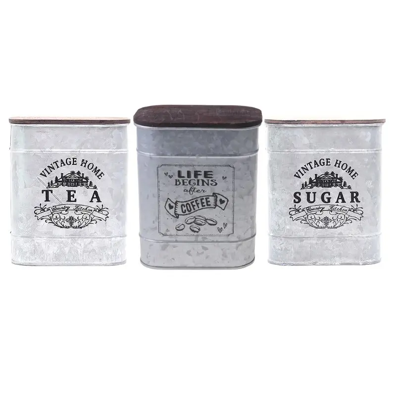 

Vintage Metal Square Candy Trinket Tin Storage Box with Wooden Cover Cans Coffee Tea Seasoning Jewelry Case