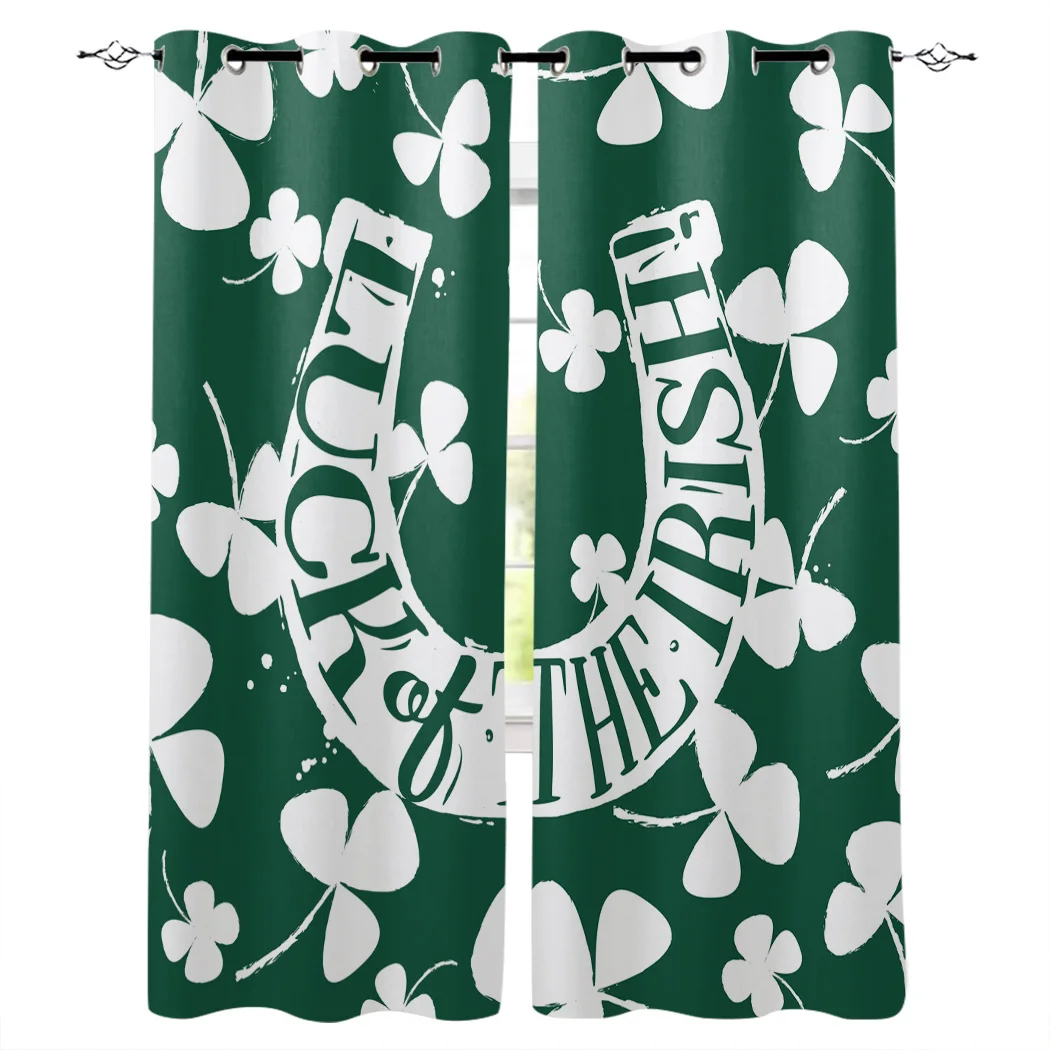 

Hand-Painted Horseshoe Clover Motif On St. Patrick'S Day Curtains Window Living Room Curtains High Blackout Curtain Thick