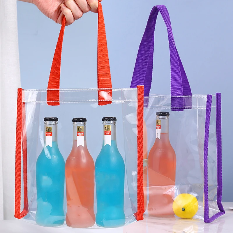손잡이가 있는 투명 PVC 선물 랩, 투명 토트백 핸드백, 재사용 가능한 가방, PVC 핸드백