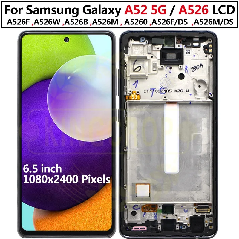  Screen for Samsung Galaxy A52 5G Screen Replacement for Samsung  A52 5G A526U A526T A526V SM-A526A A526B A526U1 A526W LCD Display Touch  Screen Digitizer Assembly with Kit(with Frame) : Cell Phones