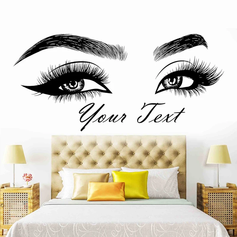 Eyelashes Brows Vinyl Sticker Beauty Salon Wall Decal, Personalized