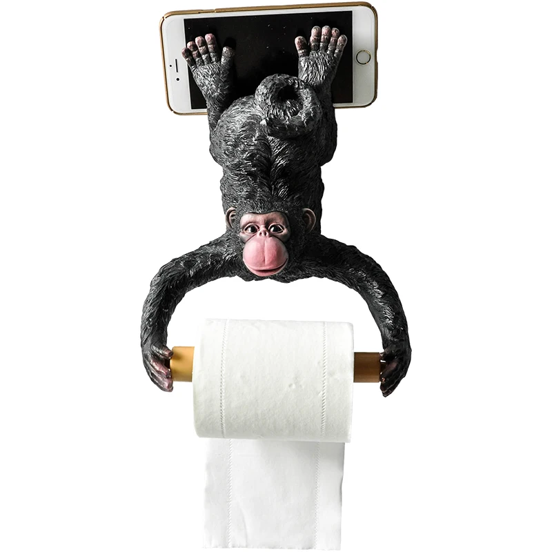 Gibbon Statue Wall Decoration Toilet  Tissue Holder Loo Ledge Black Monkey sculpture figurines Hanging Roll Tissue holder