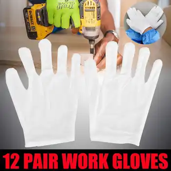 

12 Pair Full Finger Work Gloves Cotton Free Size Lightweight Gloves Non-slip Hands Protector For Workers Etiquette Protection