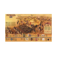 

100x150cm The Mongols Decor Map Non-woven Based Vinyl Painting For Living Room Wall Decor Crafts