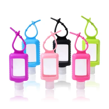 

6 Pack Travel Clear Plastic 60ml Empty Bottles with Silicone Sleeve Keychain Holder Portable Refillable Flip Cap Squeeze Hand